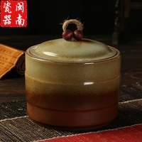复古柴烧陶瓷茶叶罐带盖密封粗陶储茶罐普洱醒茶罐干果零食储藏罐