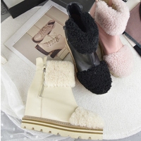 韩版冬季保暖雪地靴厚底内增高兔毛短靴白色超高跟坡跟松糕底女鞋