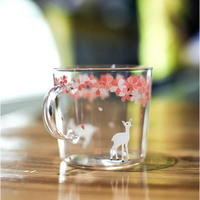 tuuli和风系列樱花玻璃杯 创意zakka早餐杯 小清新带盖花茶水杯
