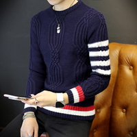 冬季高中学生高领毛衣男韩版修身青少年加厚修身纯棉翻领针织衫潮