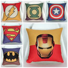 超级英雄超人美国队长沙发靠垫棉麻抱枕汽车靠背腰枕套钢铁蜘蛛侠