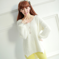 2014CHUVIVI韩版冬装新款甜美优雅V领宽松前短后长套头毛衣针织衫