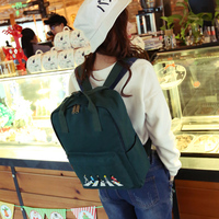 韩国ulzzang手提双肩包纯色帆布学生书包休闲旅行背包小人斑马线