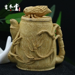 吉木堂竹根雕精品手把件名家杨吉精雕竹子知了茶壶艺术雕刻件摆件