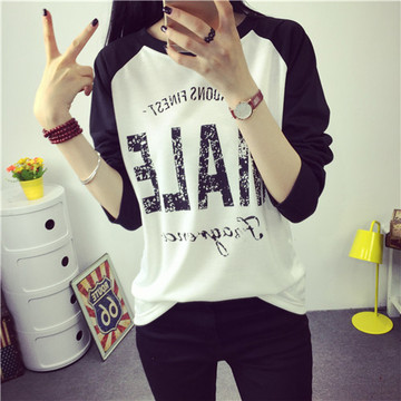 2015秋季新款韩版潮女装学生纯棉打底衫宽松大码上衣字母长袖T恤