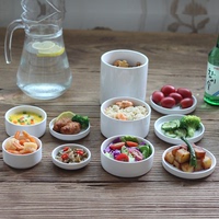 纯白陶瓷储物罐配盖子厨房多用密封罐小吃碟寿司碟米饭碗韩式碗