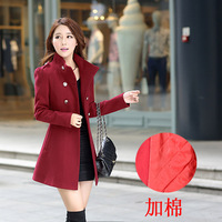 2015秋冬新款女士韩版双排扣呢子大衣修身中长款加厚加棉毛呢外套
