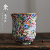 景德镇传统手工陶瓷器 手绘描金粉彩万花功夫茶杯 仿珐琅彩品茗杯
