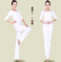超特价春夏新款简约莫代尔白色女士上衣+宽松长裤运动瑜伽服套装