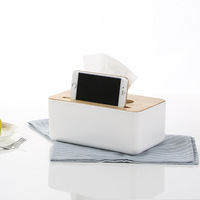 原色橡木带手机槽纸巾盒 简约家居收纳纸巾盒 纯色方形抽纸盒