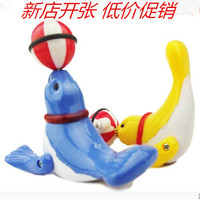 上链发条玩具杂技小海豚/小海狮/行走海豚顶球/360度旋转早教玩具