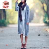 2015秋冬新款韩版宽松显瘦针织衫外套 时尚百搭气质超长款开衫
