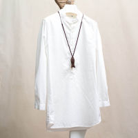 原创中式纯棉长袖白衬衣 盘扣小立领套头百搭打底中长款衬衫女装