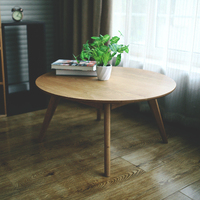小户型茶几北欧简约时尚圆形茶几日式橡木实木客厅咖啡桌木邻家具