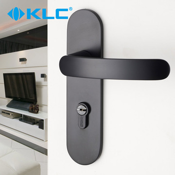 德国KLC门锁 黑色太空铝门锁 中式室内锁具实木房门双舌卧室把手