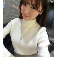 毛衣女装学院风中高领长袖套头毛衫 冬季新款韩版加厚短款针织衫