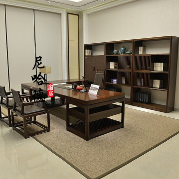 新中式实木办公室办公桌组合中式大班台禅意电脑桌书桌老板桌家具