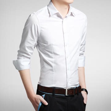 秋冬季韩版男士衬衫长袖纯色全棉商务休闲正装青少年英伦修身衬衣