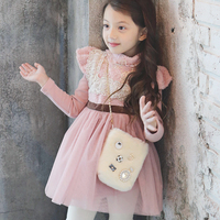 韩国童装冬装女童蕾丝花边加绒加厚连衣裙韩版新年裙子儿童公主裙