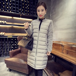冬季新款韩版时尚修身棉袄毛毛袖子拼接中长款棉衣女外套显瘦棉服
