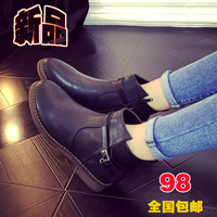 2015女靴子秋冬新款韩版马丁靴潮女短靴英伦风粗跟裸靴短筒及踝靴