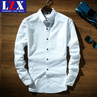 LZX2015秋装新款男士长袖衬衫韩版修身休闲衬衣秋季男装纯色上衣