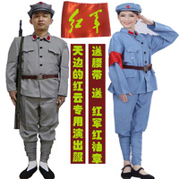 红军演出服儿童军装成人舞台灰色红军服套装军装演出服八路军衣服