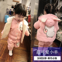 女童装0-1-2-3岁女宝宝冬装套装婴儿加绒卫衣三件套加厚保暖棉衣