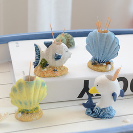 迷你地中海风格牙签盒摆件 牙签筒海洋风摆设创意家居饰品贝壳鱼