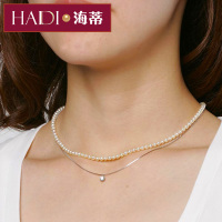 送耳钉！海蒂珠宝 超细袖珍小项链2.5-3mm近正圆天然珍珠项链正品