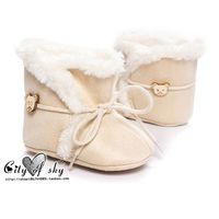 0-1岁小熊扣棉绒保暖婴儿靴子 冬季男女宝宝软底防滑学步鞋子包邮