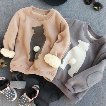 儿童加绒卫衣2015秋冬新款韩版童装男童立体小白熊羊羔绒打底衫