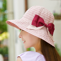 渔夫帽防嗮帽子女春季夏天遮阳帽子沙滩帽大蝴蝶结便携可折叠盆帽