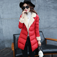 2015冬季新款中长款棉衣女修身韩版羊羔毛加厚羽绒棉袄女款棉服