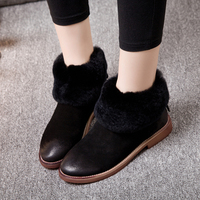 韩版2015冬季新款保暖短靴女平底中跟裸靴磨砂低跟加绒短筒女鞋潮