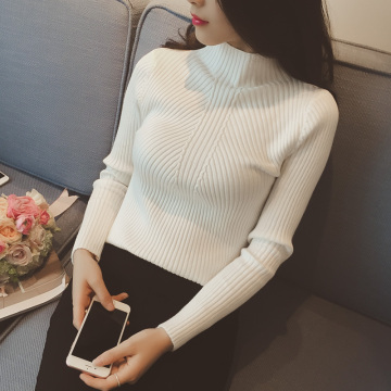 2015秋冬韩版新款针织短款小半高领针织修身显瘦打底衫女大码弹力