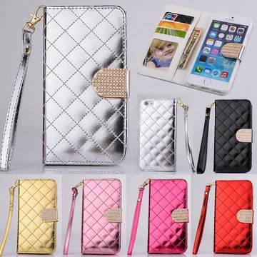 Quilted Bling Leather Flip Wallet Case Cover For iPhone 4 4s