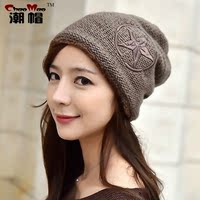 韩国冬季帽子女士韩版可爱潮毛线帽秋天加绒加厚堆堆帽针织月子帽