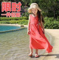 童装女童夏装2016新款韩版气质无袖连衣裙度假沙滩长裙亲子母女装