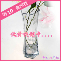 六角玻璃花瓶水培植物 假花插花器 透明玻璃长花瓶富贵竹器皿包邮