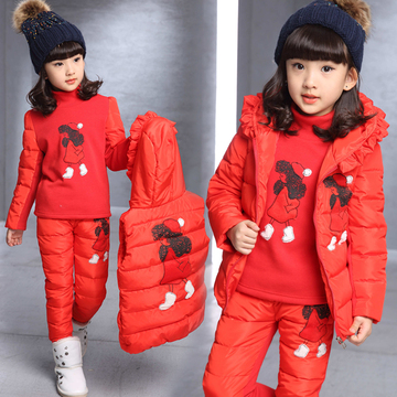 童装女童套装2015秋冬装新款韩版潮儿童加绒加厚中大童休闲三件套