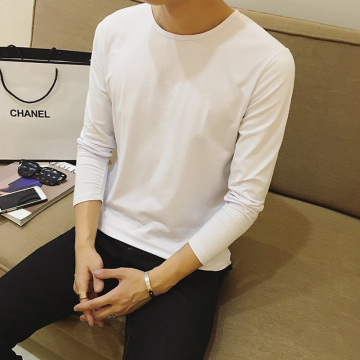秋季男士长袖T恤圆领纯色体恤青年打底衫韩版上衣男装简约黑白潮
