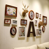 柒格子 美式田园实木照片墙 创意鹿挂头字母相框组合GZSM025Z包邮