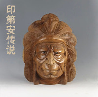 大号纯手工柚木原生态实木雕刻美式乡村印第安人酋长头像装饰摆件