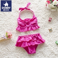韩版女童泳衣新款小女孩泳装宝宝泳衣婴幼儿分体游衣玫红色比基尼