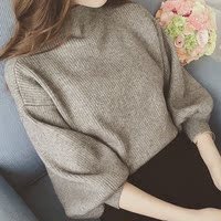 2015秋冬女装外套新款韩版宽松灯笼袖高领毛衣女套头短款针织衫女