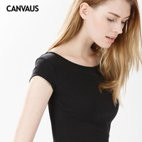 canvaus2015欧美夏季新款棉修身圆领女纯色打底衫T恤上衣K107A