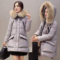 2015冬季新款女装大毛领加厚棉服韩版连帽修身棉衣女女中长款棉袄