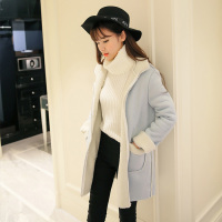 2015秋冬装新款韩版女装拼接羊羔毛外套中长款大衣棉衣加厚棉服女