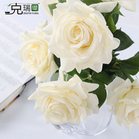克瑞瑅欧式单枝客厅白色玫瑰仿真花绢花卉假花艺装饰花塑料花摆件